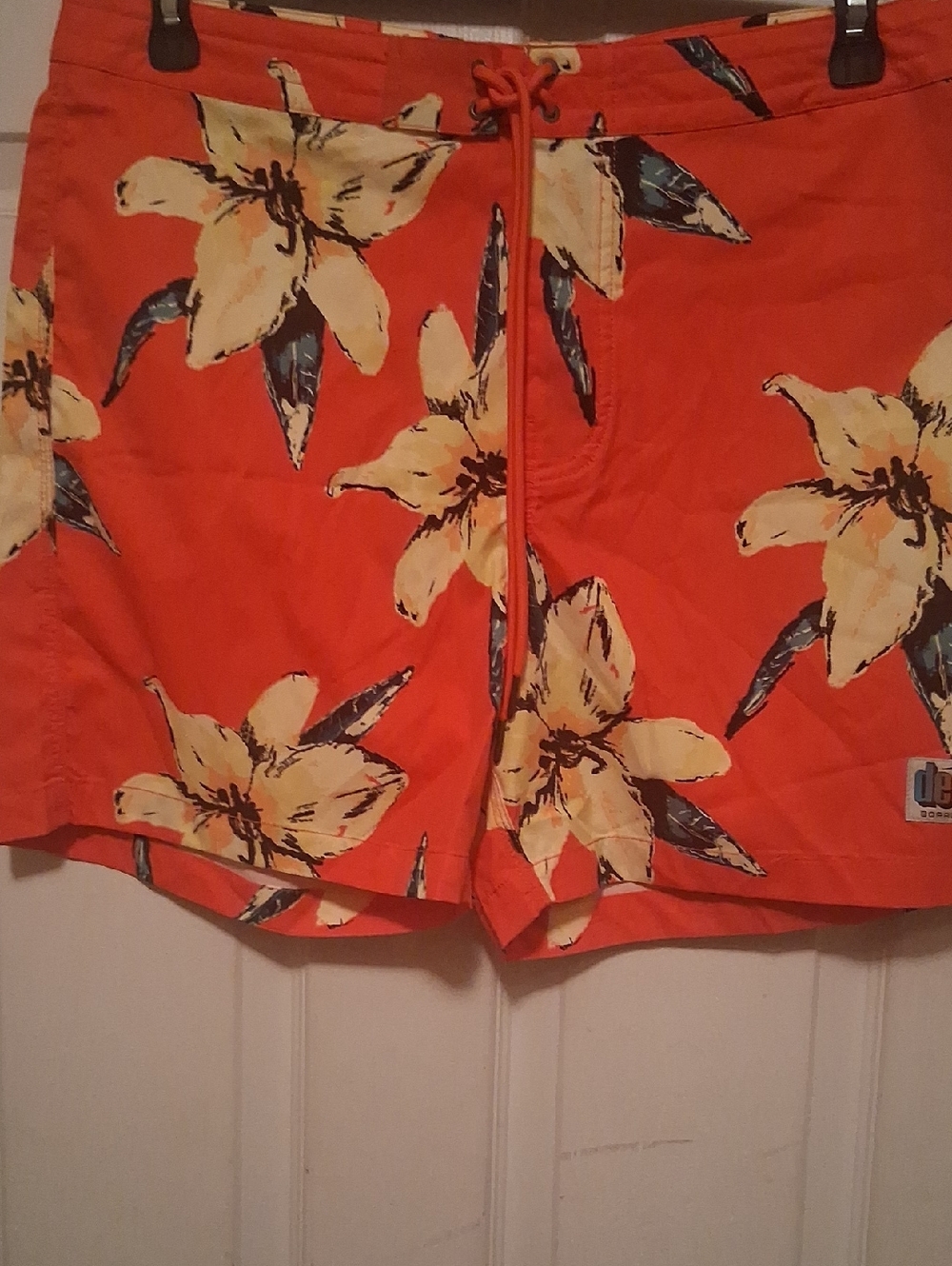 Dues Ex Machina Bright Orange Floral Drawstring Board Shorts Size 34